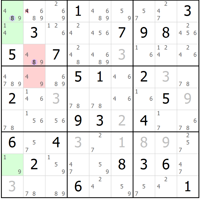 Position des candidats pour la solution de la Gr 65 page 68 du magazine de sudoku Suprême n° 027