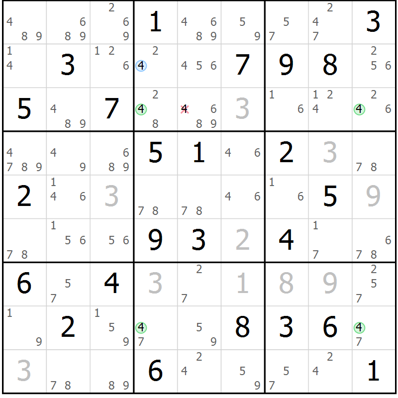 Position des candidats pour la solution de la Gr 65 page 68 du magazine de sudoku Suprême n° 027