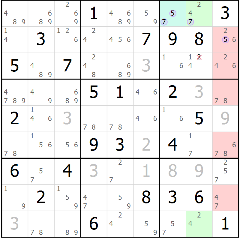 Position des candidats pour la solution de la Gr 65 page 68 du magazine de sudoku Suprême n° 027