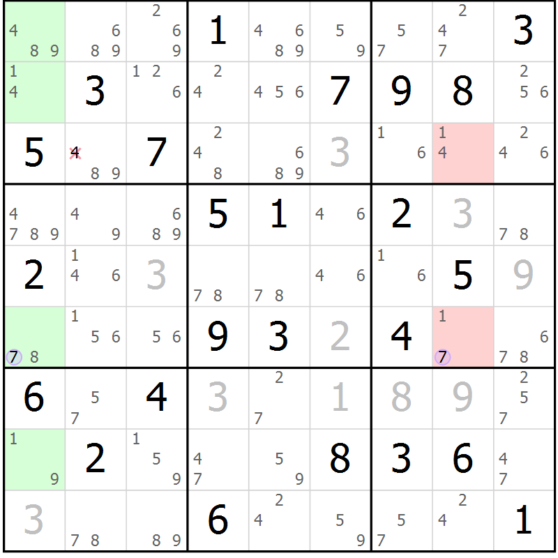 Position des candidats pour la solution de la Gr 65 page 68 du magazine de sudoku Suprême n° 027