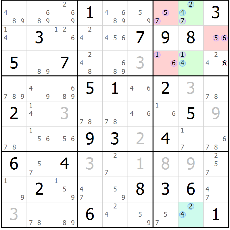 Position des candidats pour la solution de la Gr 65 page 68 du magazine de sudoku Suprême n° 027