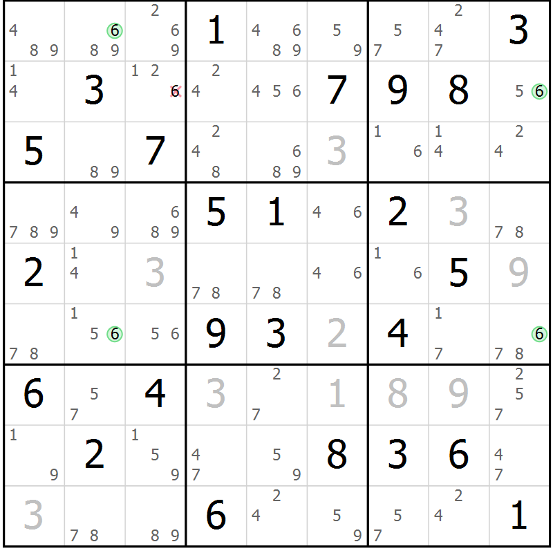 Position des candidats pour la solution de la Gr 65 page 68 du magazine de sudoku Suprême n° 027
