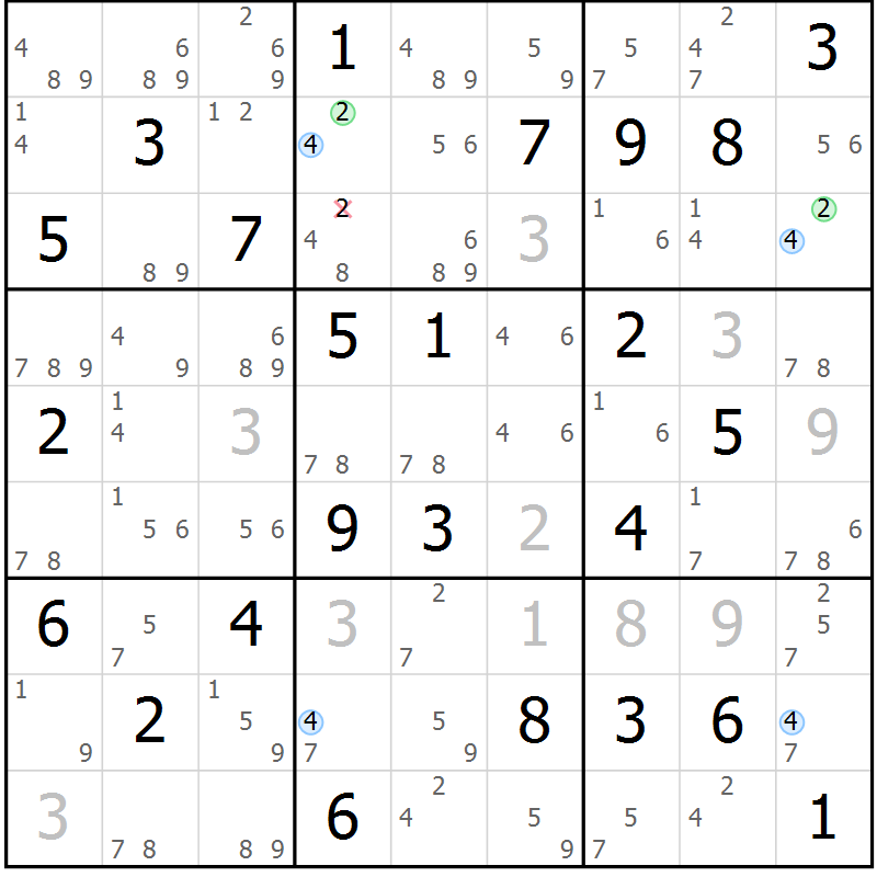 Position des candidats pour la solution de la Gr 65 page 68 du magazine de sudoku Suprême n° 027