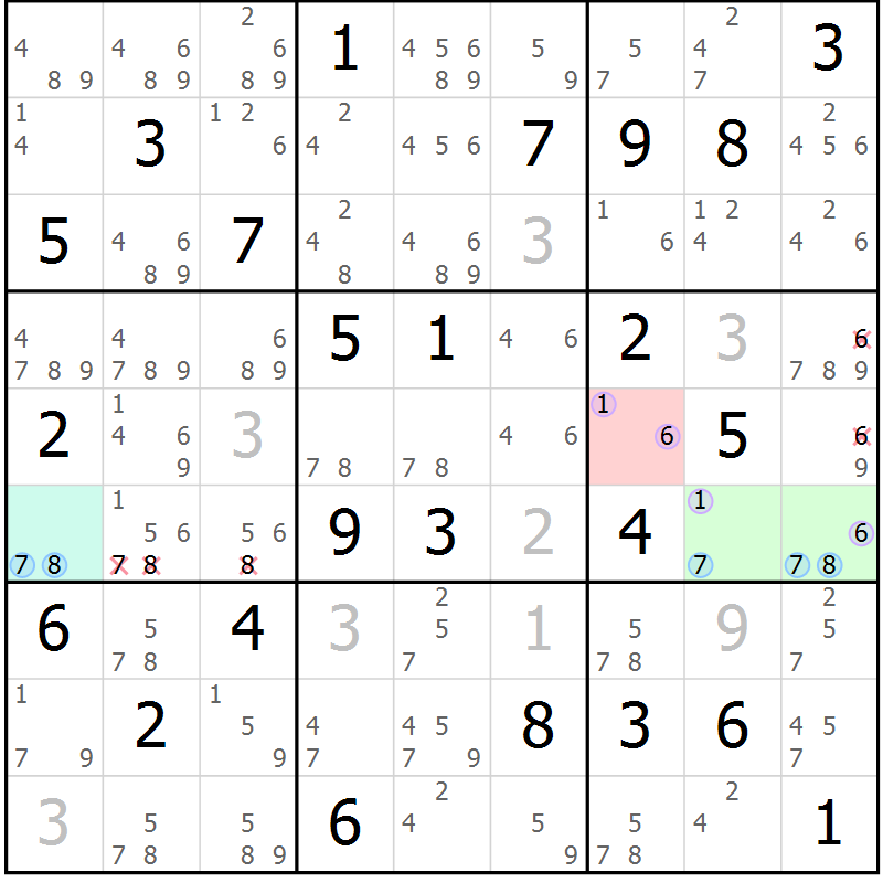Position des candidats pour la solution de la Gr 65 page 68 du magazine de sudoku Suprême n° 027