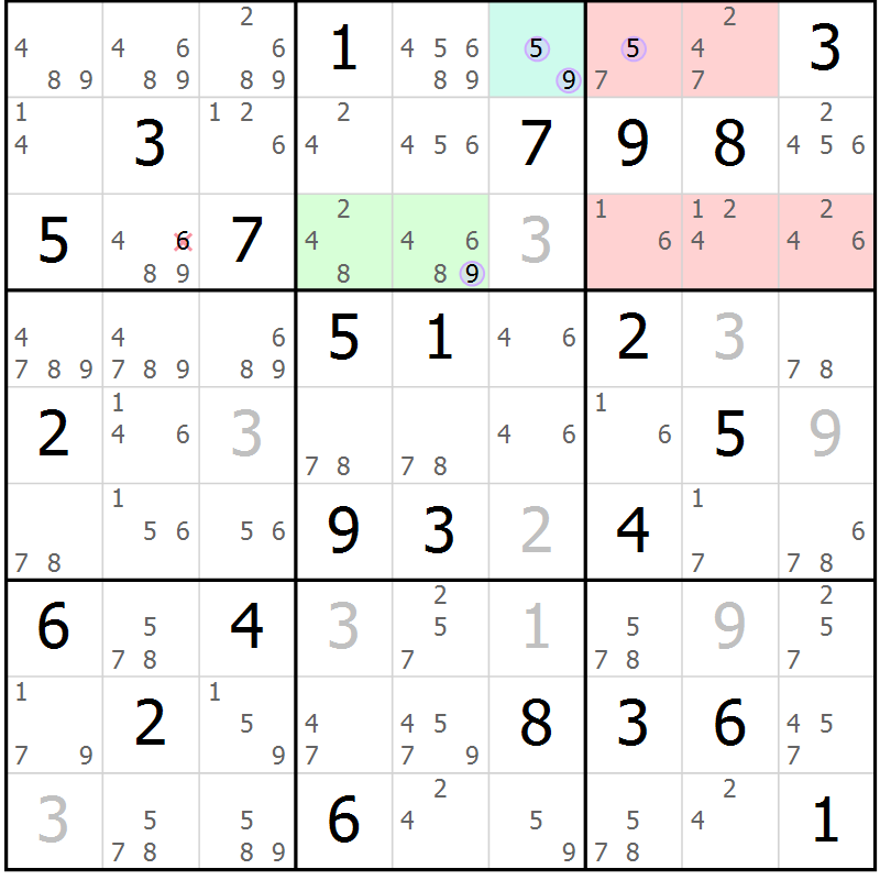 Position des candidats pour la solution de la Gr 65 page 68 du magazine de sudoku Suprême n° 027