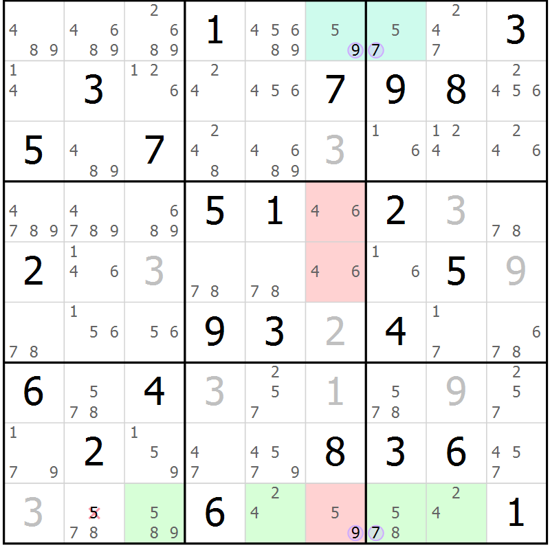 Position des candidats pour la solution de la Gr 65 page 68 du magazine de sudoku Suprême n° 027