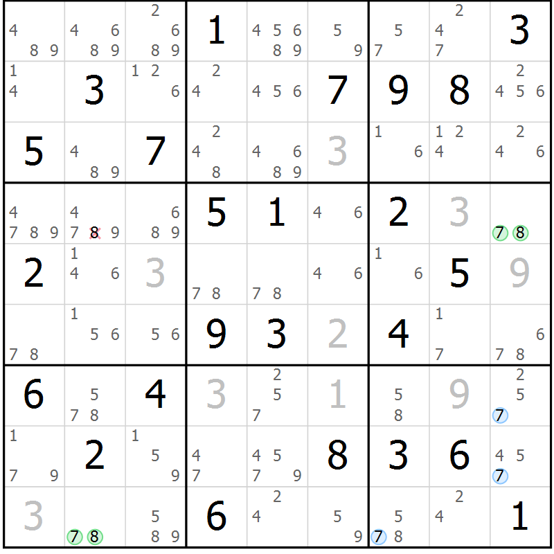 Position des candidats pour la solution de la Gr 65 page 68 du magazine de sudoku Suprême n° 027