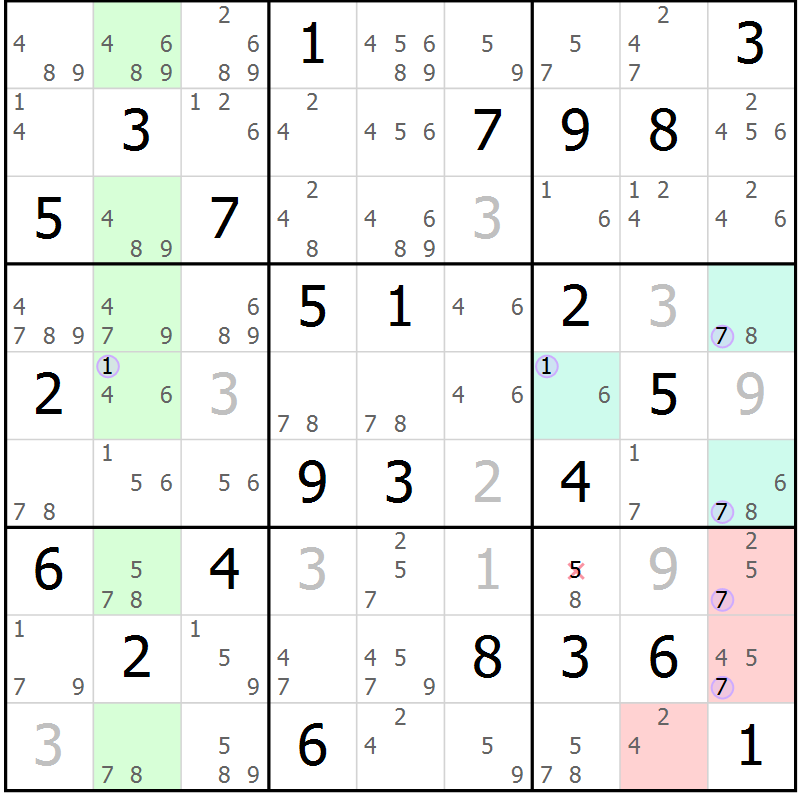 Position des candidats pour la solution de la Gr 65 page 68 du magazine de sudoku Suprême n° 027