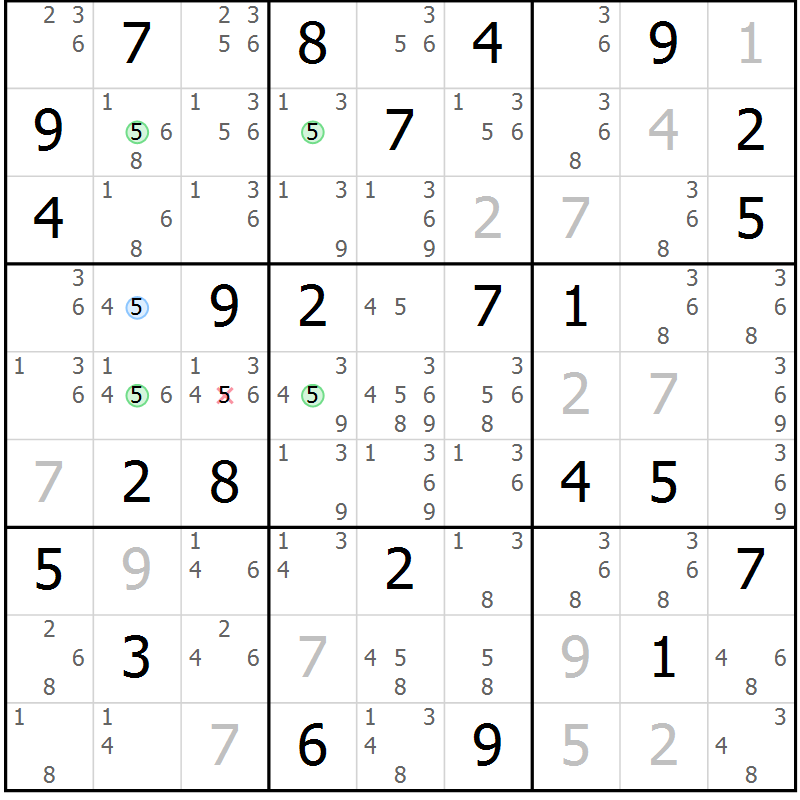 Position des candidats pour la solution de la Gr 66 page 69 du magazine de sudoku Suprême n° 027