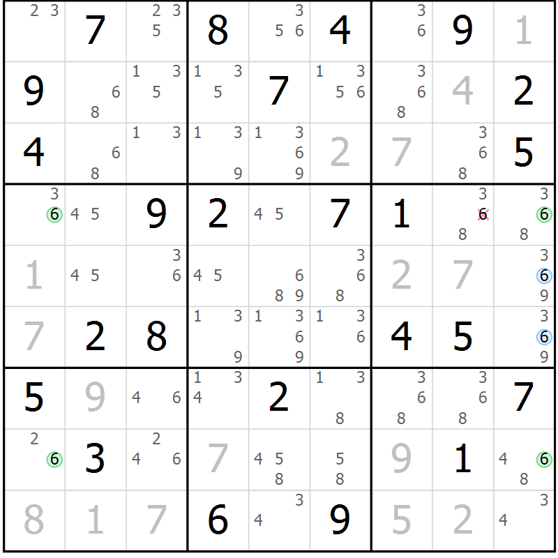 Position des candidats pour la solution de la Gr 66 page 69 du magazine de sudoku Suprême n° 027