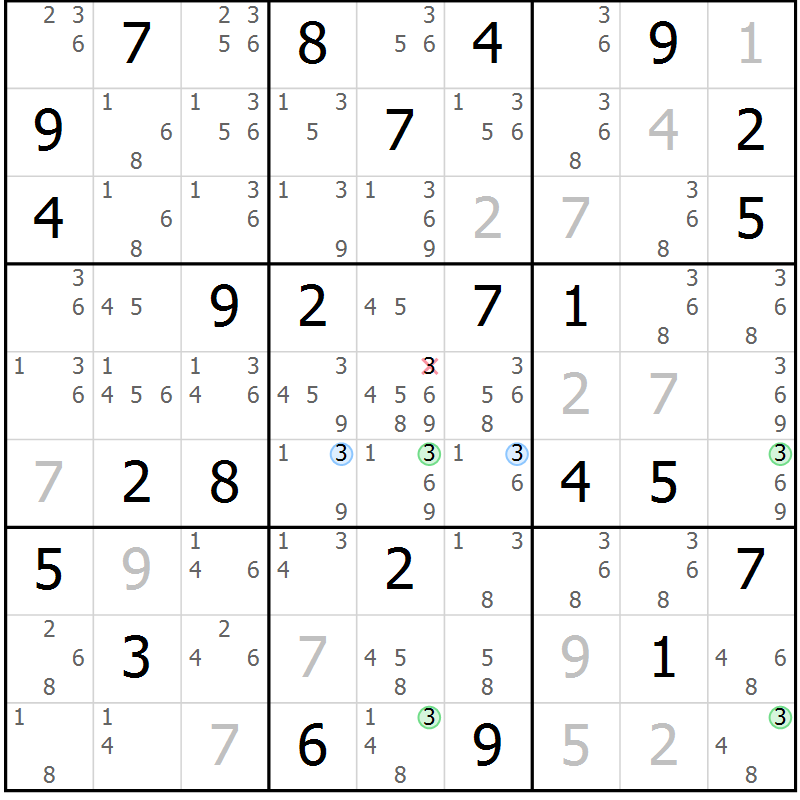 Position des candidats pour la solution de la Gr 66 page 69 du magazine de sudoku Suprême n° 027