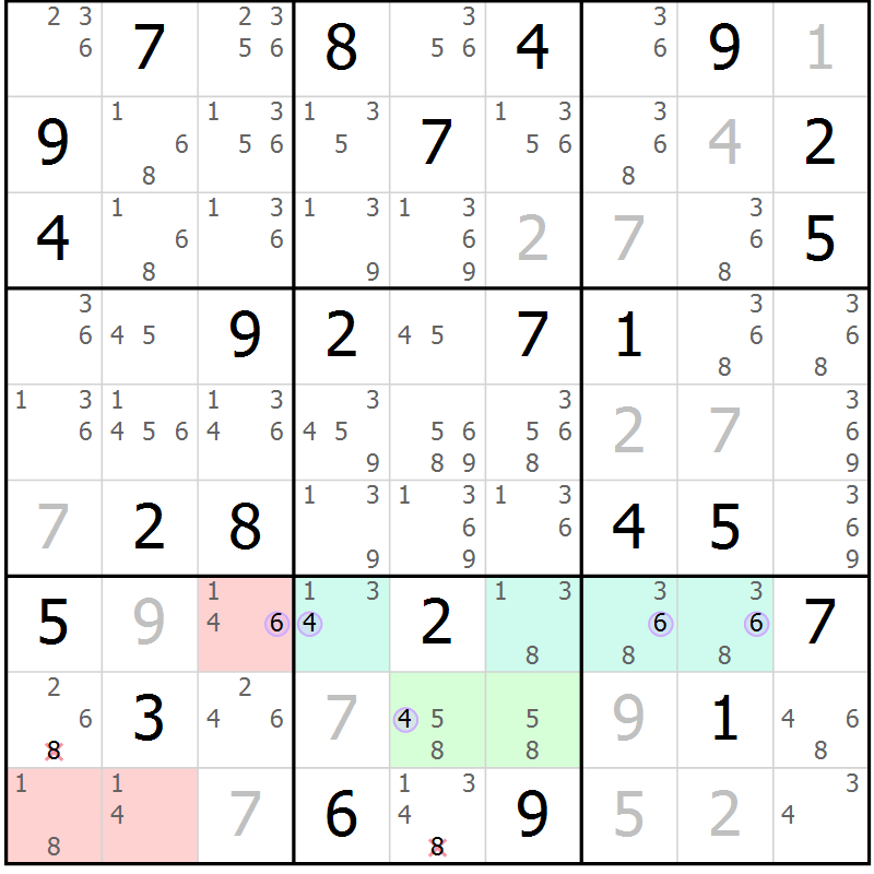 Position des candidats pour la solution de la Gr 66 page 69 du magazine de sudoku Suprême n° 027