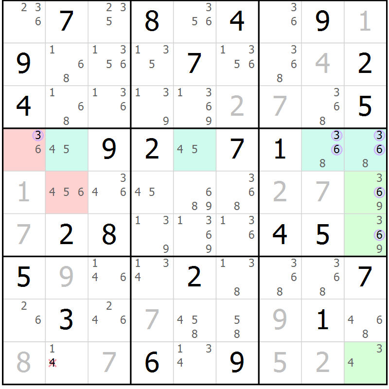 Position des candidats pour la solution de la Gr 66 page 69 du magazine de sudoku Suprême n° 027