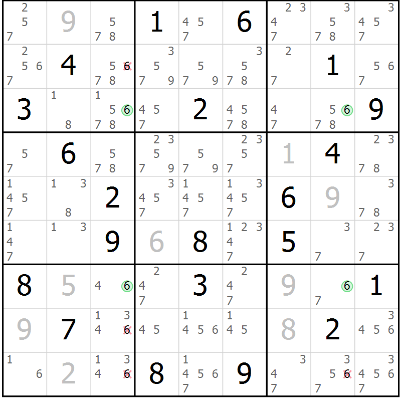 Position des candidats pour la solution de la Gr 67 page 70 du magazine de sudoku Suprême n° 027