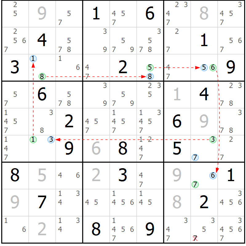 Position des candidats pour la solution de la Gr 67 page 70 du magazine de sudoku Suprême n° 027
