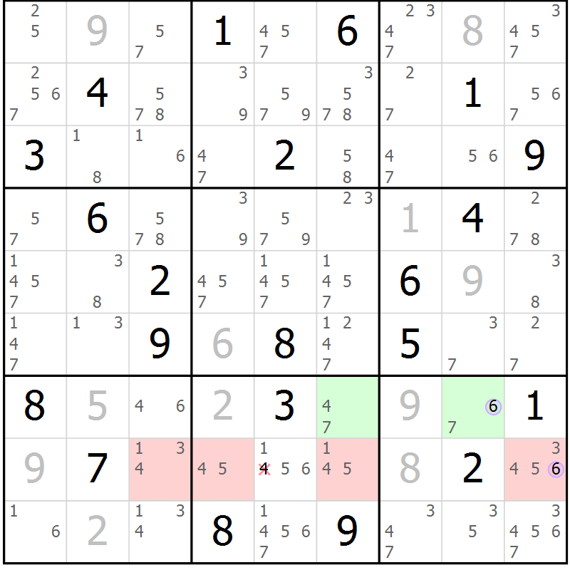 Position des candidats pour la solution de la Gr 67 page 70 du magazine de sudoku Suprême n° 027