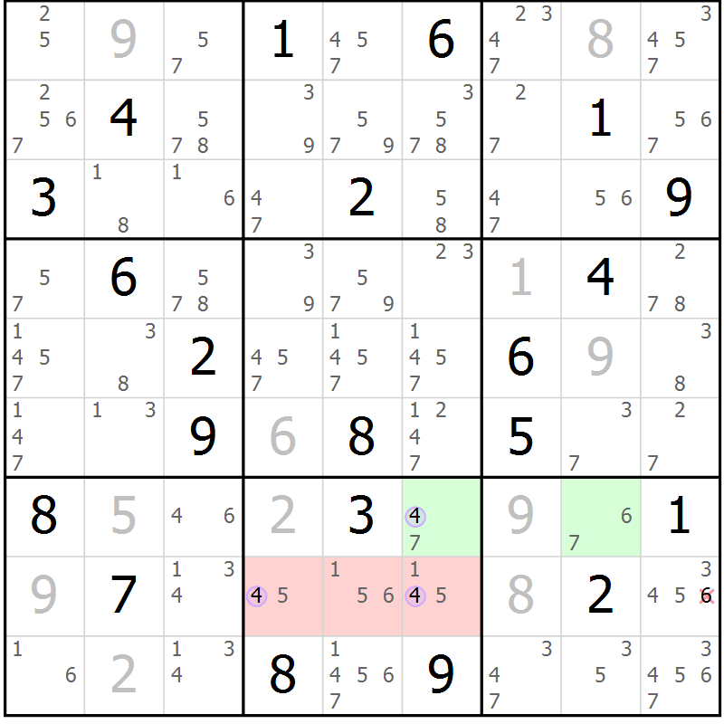 Position des candidats pour la solution de la Gr 67 page 70 du magazine de sudoku Suprême n° 027