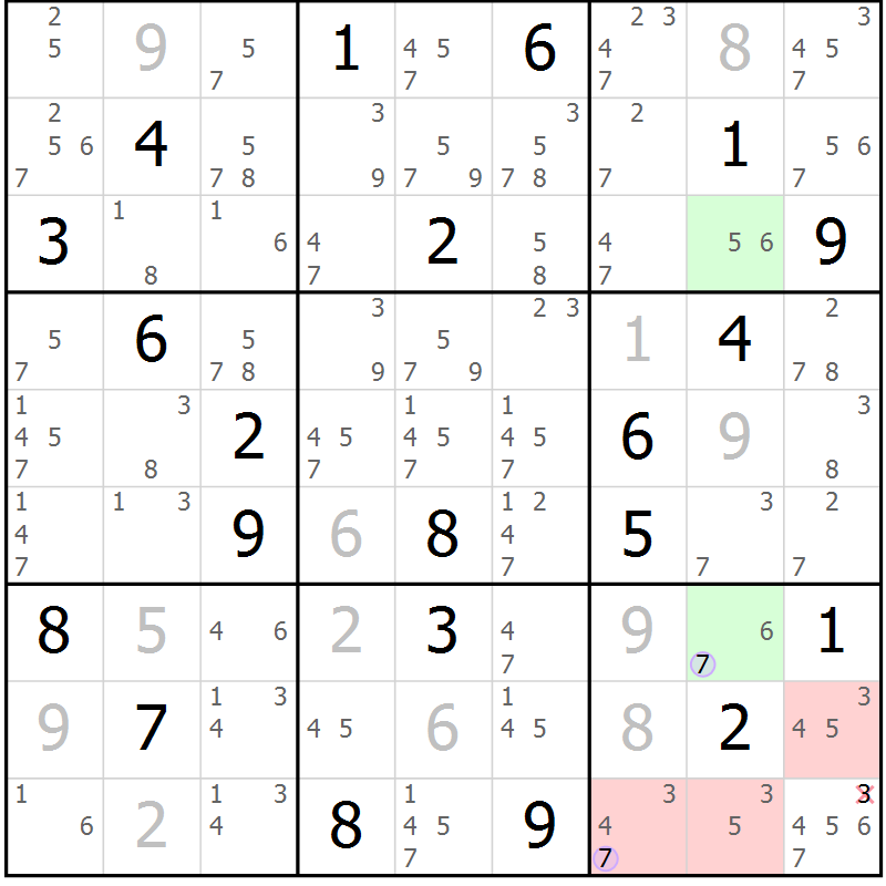 Position des candidats pour la solution de la Gr 67 page 70 du magazine de sudoku Suprême n° 027
