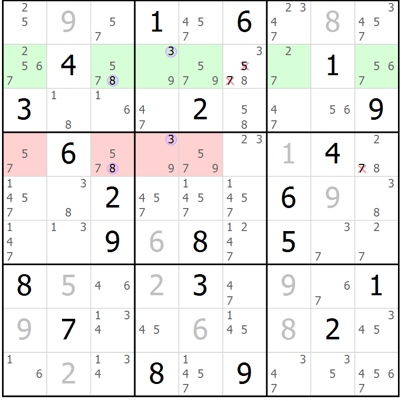 Position des candidats pour la solution de la Gr 67 page 70 du magazine de sudoku Suprême n° 027