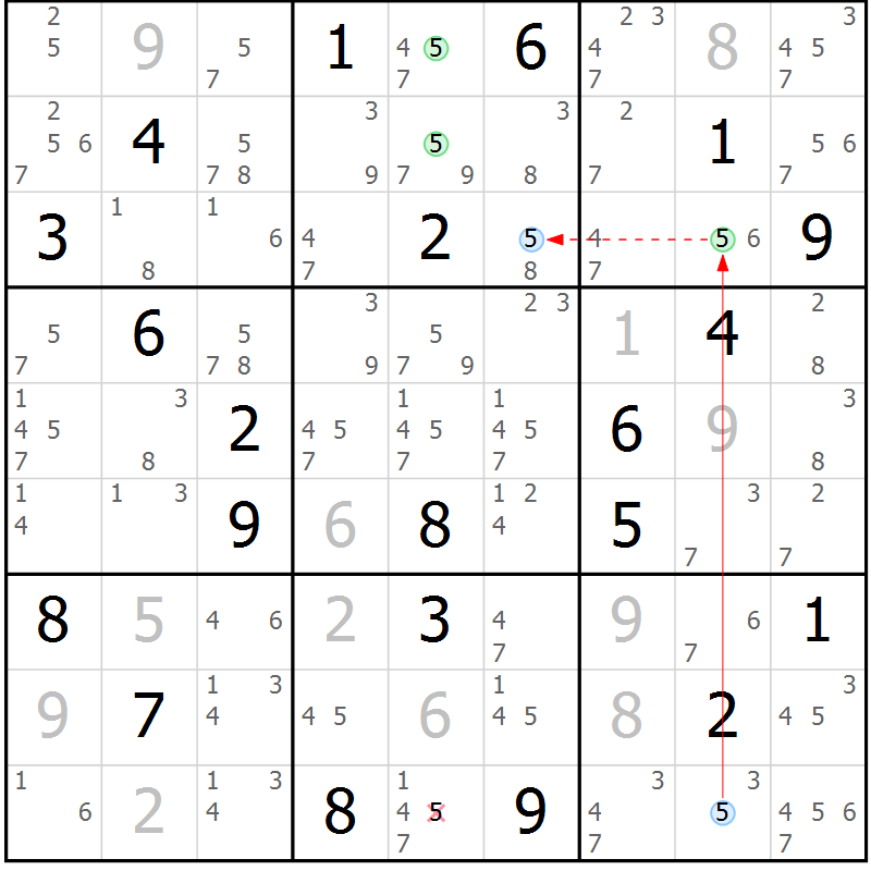 Position des candidats pour la solution de la Gr 67 page 70 du magazine de sudoku Suprême n° 027
