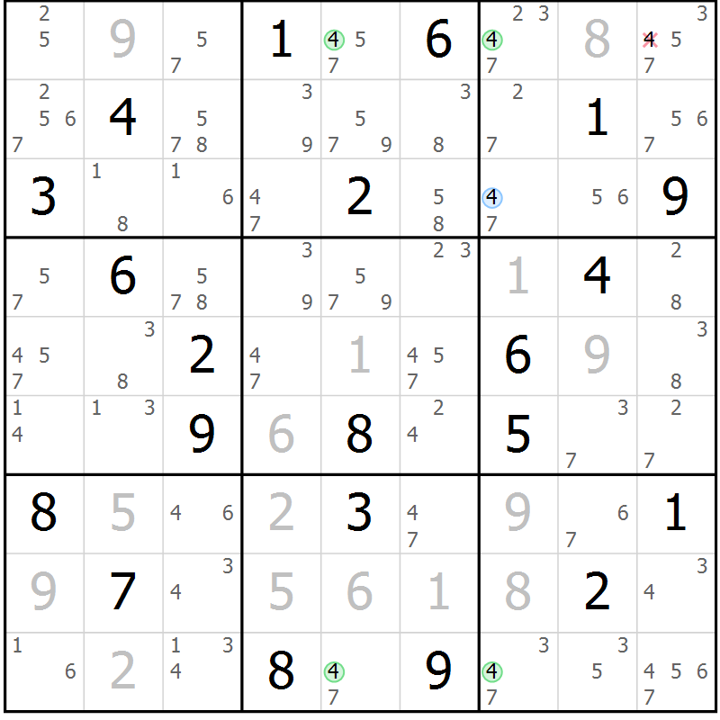 Position des candidats pour la solution de la Gr 67 page 70 du magazine de sudoku Suprême n° 027