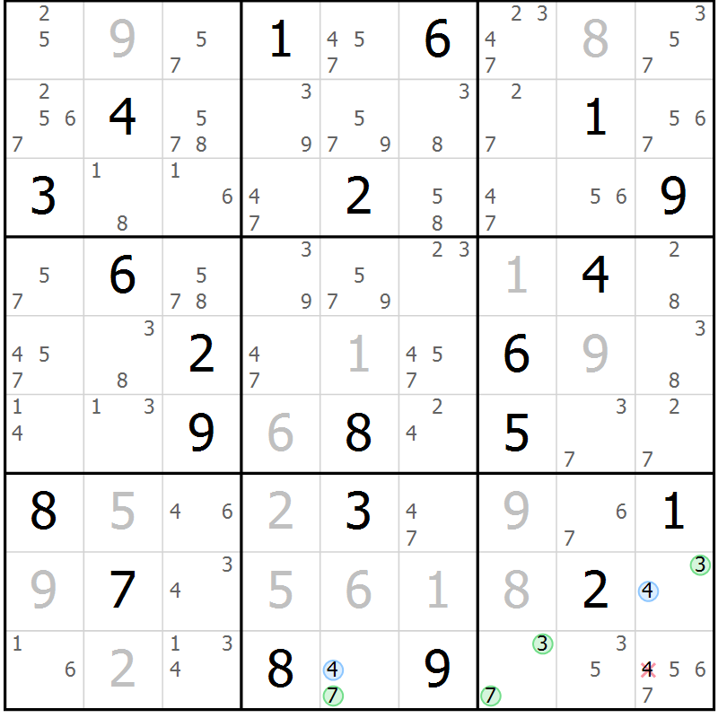 Position des candidats pour la solution de la Gr 67 page 70 du magazine de sudoku Suprême n° 027