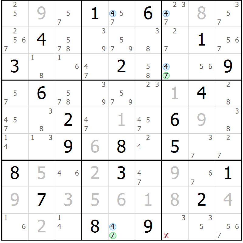 Position des candidats pour la solution de la Gr 67 page 70 du magazine de sudoku Suprême n° 027