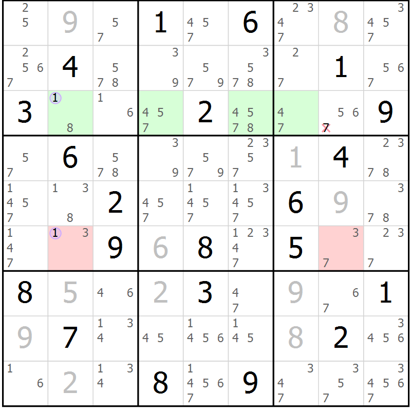 Position des candidats pour la solution de la Gr 67 page 70 du magazine de sudoku Suprême n° 027