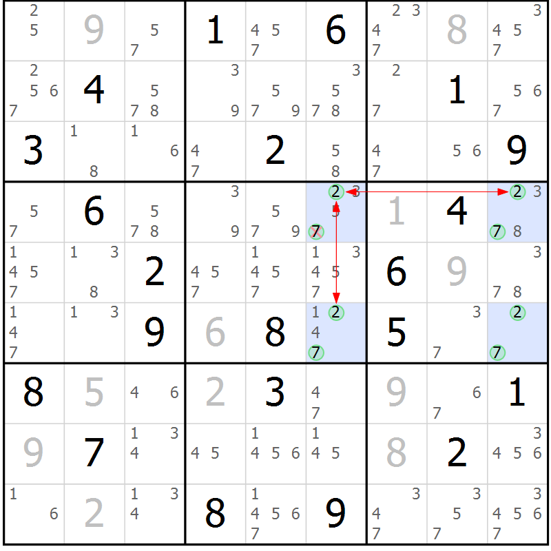 Position des candidats pour la solution de la Gr 67 page 70 du magazine de sudoku Suprême n° 027