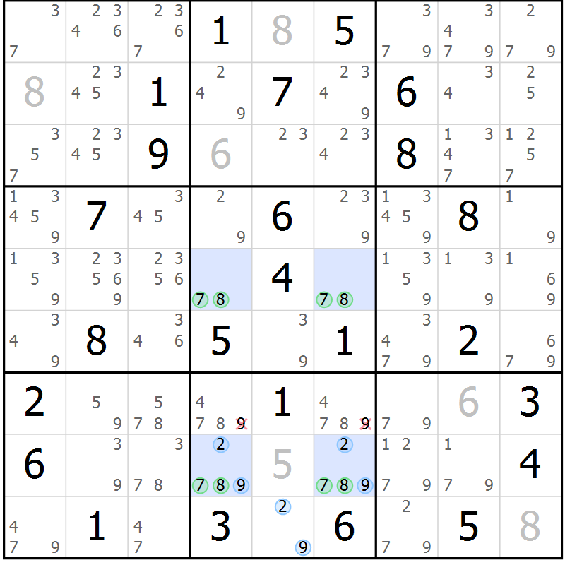 Position des candidats pour la solution de la Gr 68 page 71 du magazine de sudoku Suprême n° 027