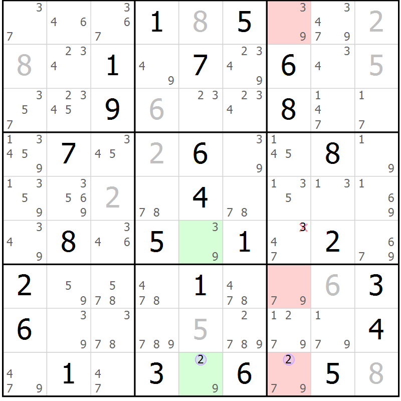 Position des candidats pour la solution de la Gr 68 page 71 du magazine de sudoku Suprême n° 027
