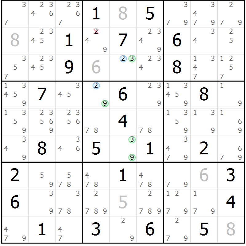 Position des candidats pour la solution de la Gr 68 page 71 du magazine de sudoku Suprême n° 027