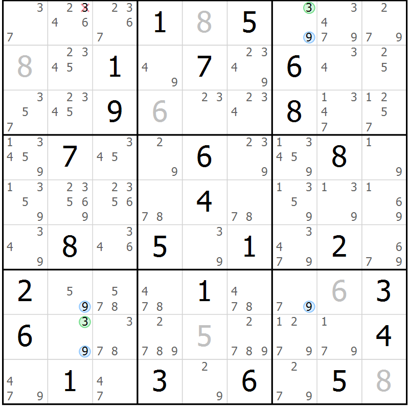 Position des candidats pour la solution de la Gr 68 page 71 du magazine de sudoku Suprême n° 027
