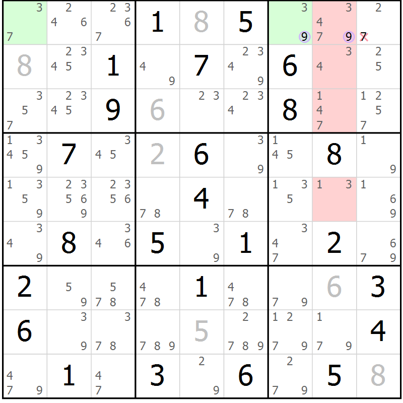 Position des candidats pour la solution de la Gr 68 page 71 du magazine de sudoku Suprême n° 027