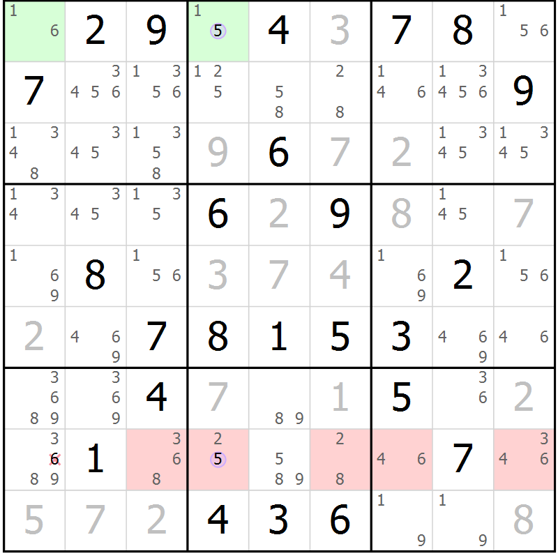 Position des candidats pour la solution de la Gr 69 page 72 du magazine de sudoku Suprême n° 027