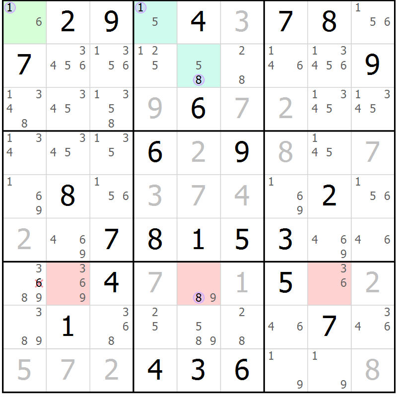 Position des candidats pour la solution de la Gr 69 page 72 du magazine de sudoku Suprême n° 027