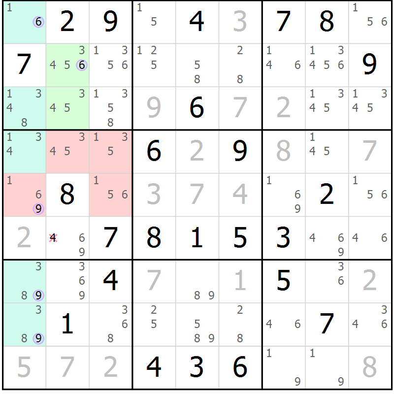 Position des candidats pour la solution de la Gr 69 page 72 du magazine de sudoku Suprême n° 027