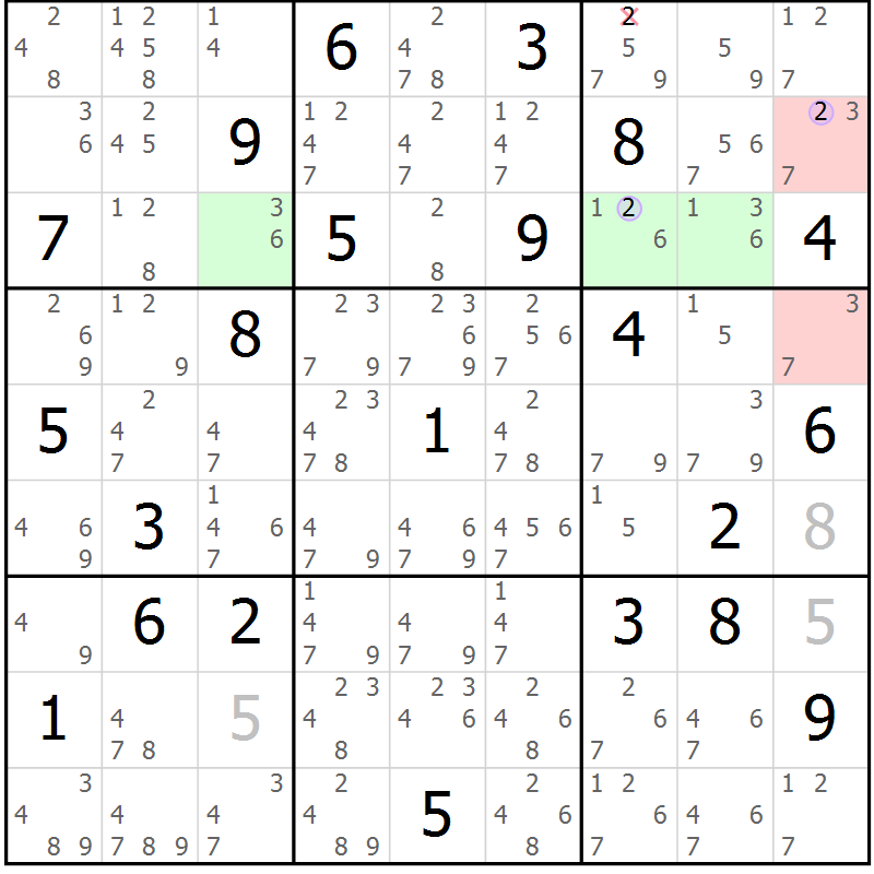Position des candidats pour la solution de la Gr 7 page 10 du magazine de sudoku Suprême n° 027