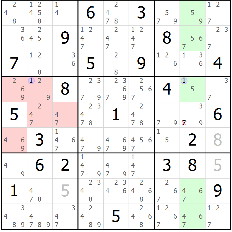 Position des candidats pour la solution de la Gr 7 page 10 du magazine de sudoku Suprême n° 027