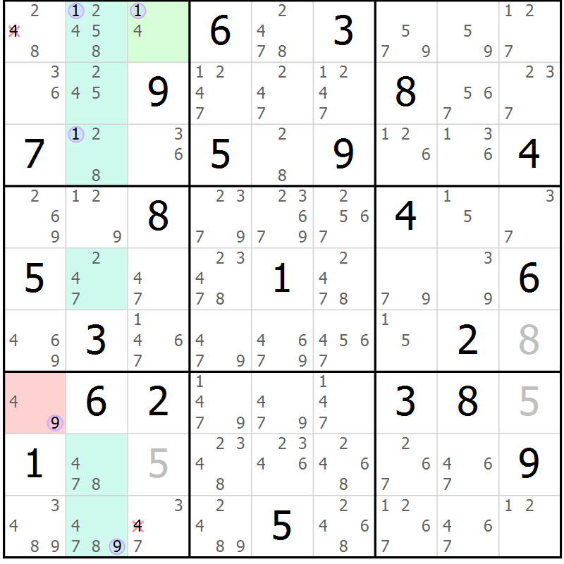 Position des candidats pour la solution de la Gr 7 page 10 du magazine de sudoku Suprême n° 027