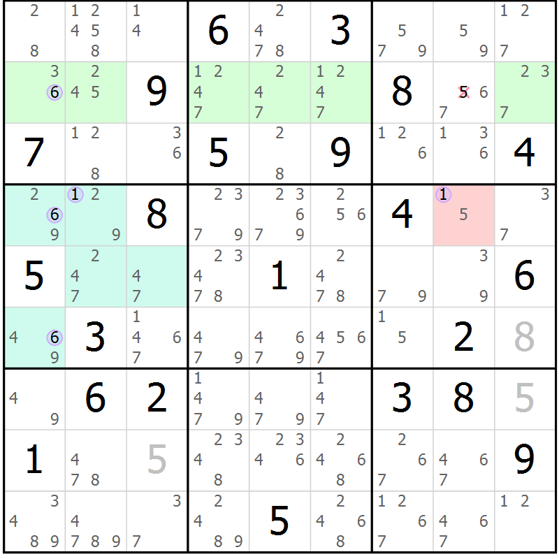 Position des candidats pour la solution de la Gr 7 page 10 du magazine de sudoku Suprême n° 027