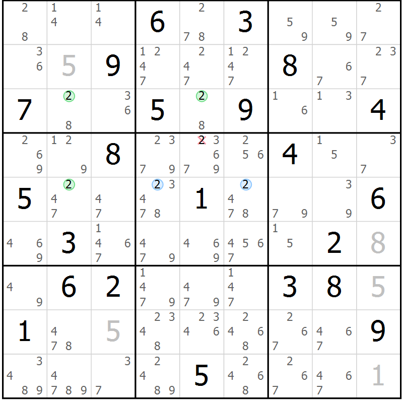 Position des candidats pour la solution de la Gr 7 page 10 du magazine de sudoku Suprême n° 027