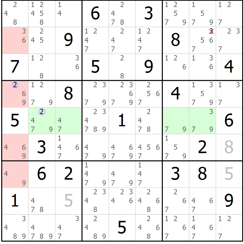Position des candidats pour la solution de la Gr 7 page 10 du magazine de sudoku Suprême n° 027