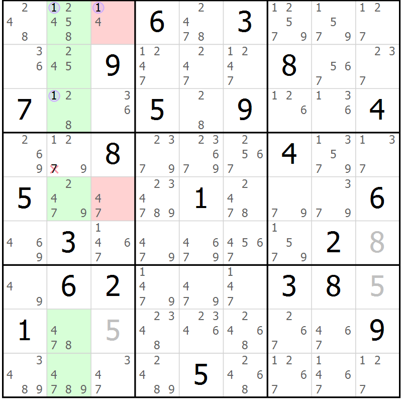 Position des candidats pour la solution de la Gr 7 page 10 du magazine de sudoku Suprême n° 027