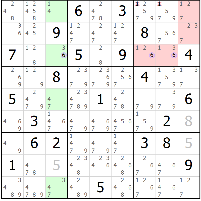 Position des candidats pour la solution de la Gr 7 page 10 du magazine de sudoku Suprême n° 027
