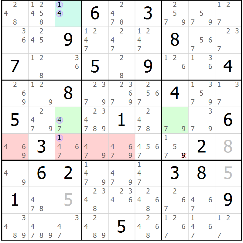 Position des candidats pour la solution de la Gr 7 page 10 du magazine de sudoku Suprême n° 027