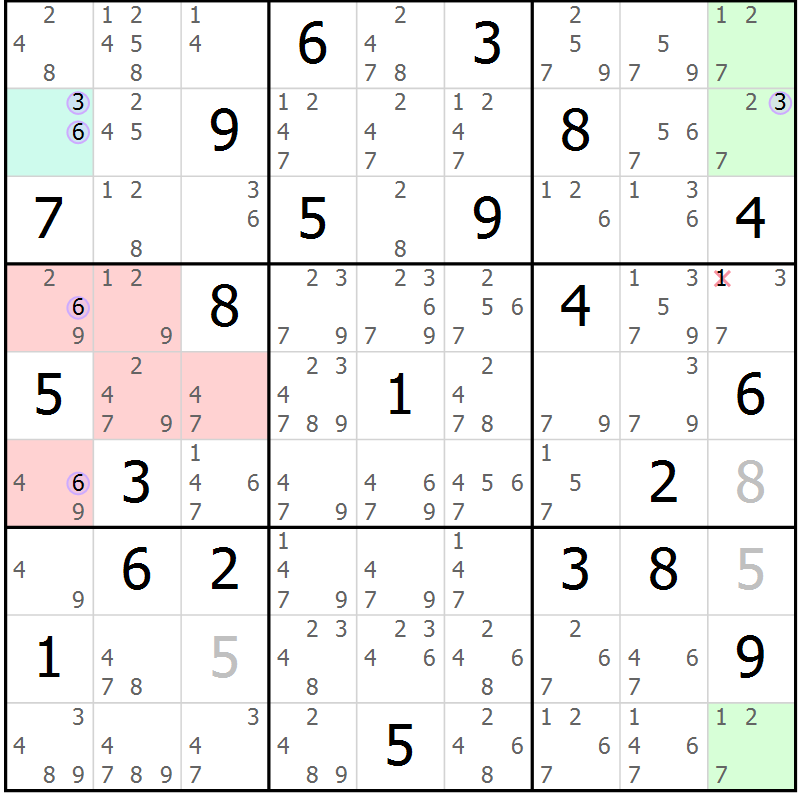 Position des candidats pour la solution de la Gr 7 page 10 du magazine de sudoku Suprême n° 027