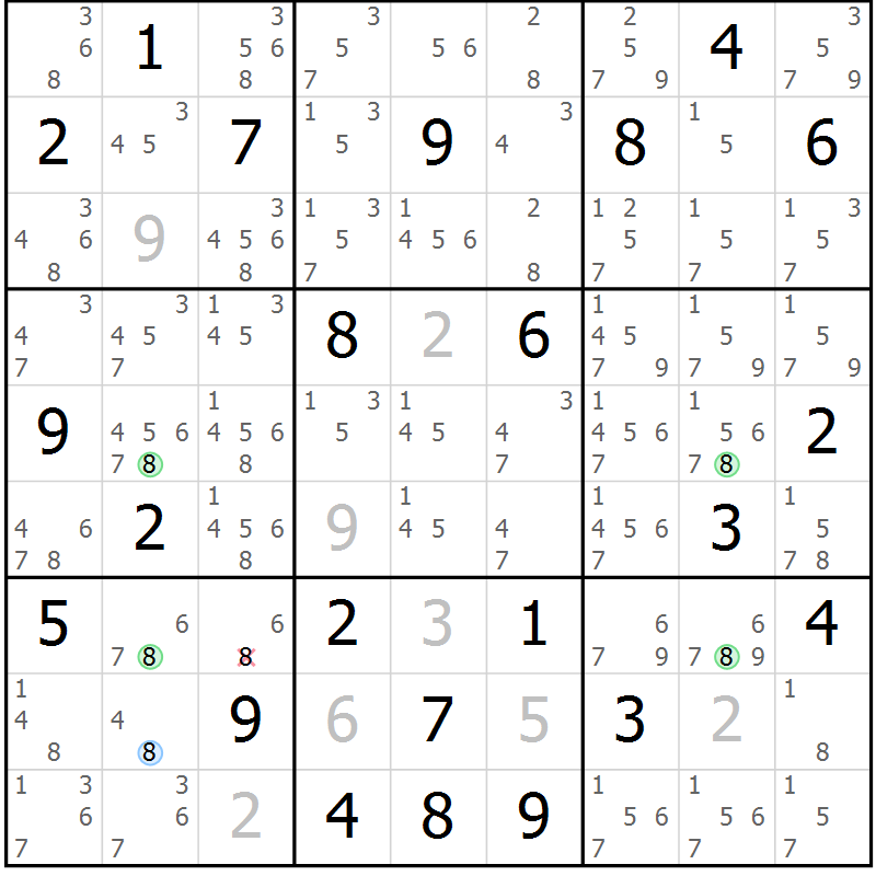 Position des candidats pour la solution de la Gr 70 page 73 du magazine de sudoku Suprême n° 027