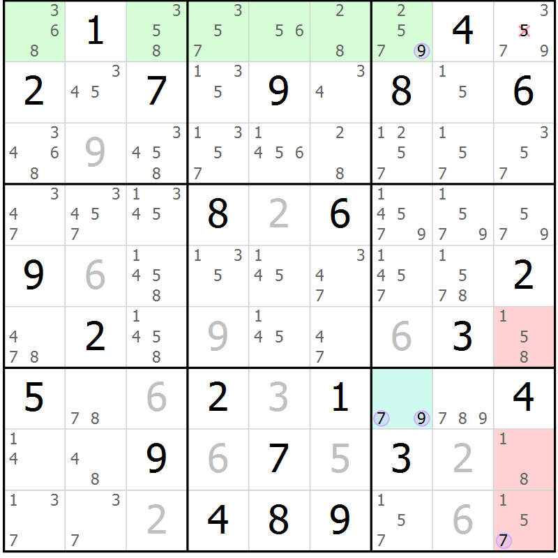 Position des candidats pour la solution de la Gr 70 page 73 du magazine de sudoku Suprême n° 027