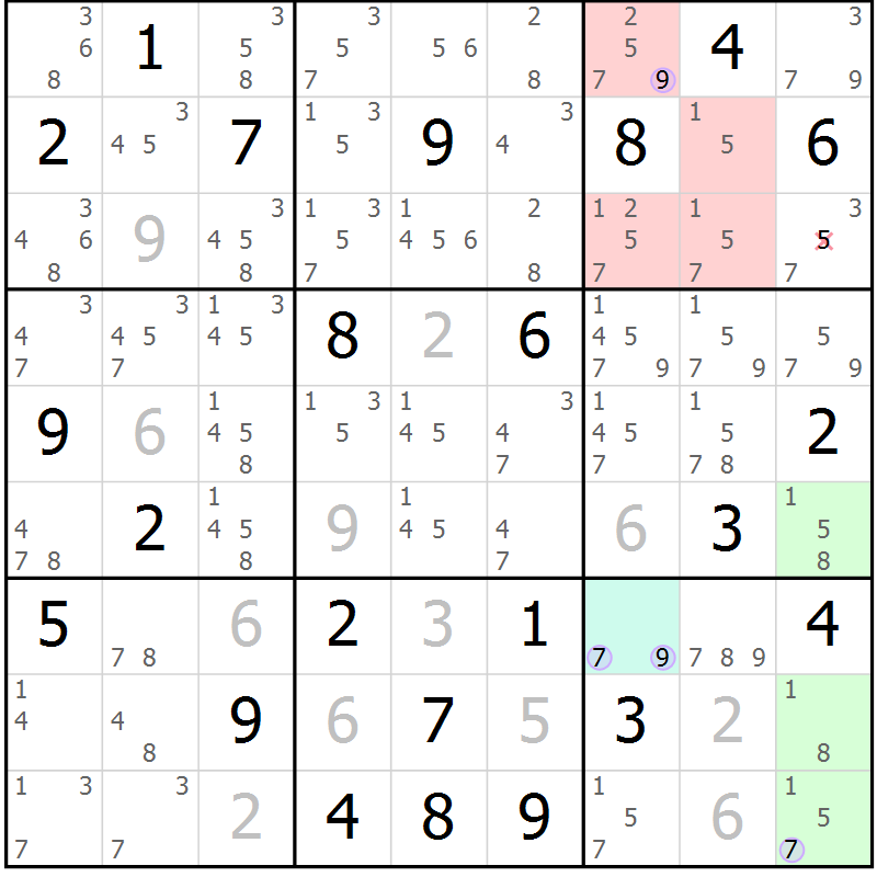 Position des candidats pour la solution de la Gr 70 page 73 du magazine de sudoku Suprême n° 027